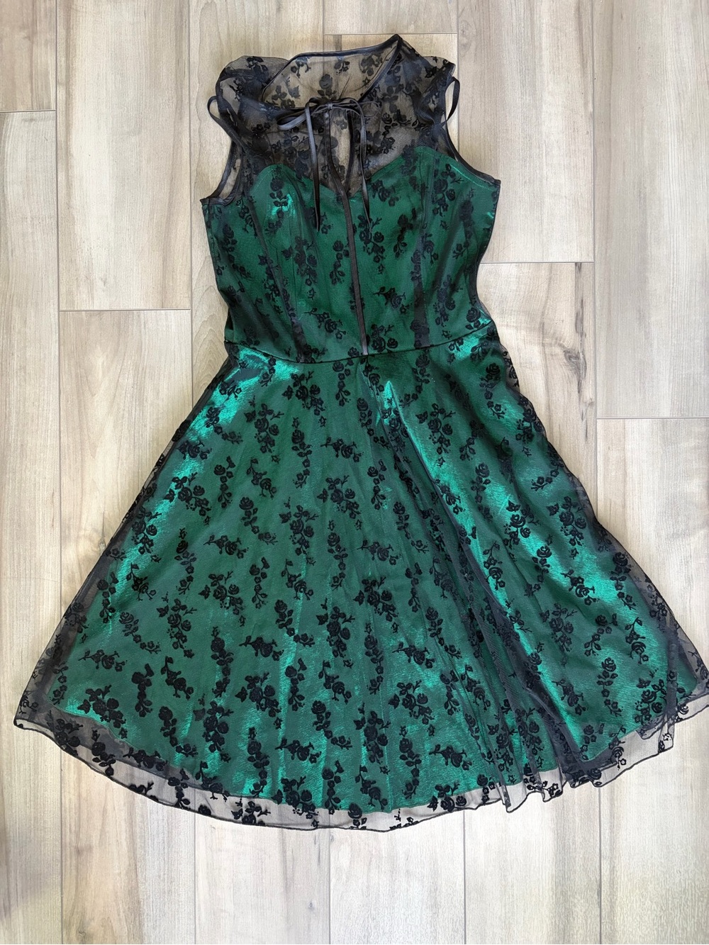 Voodoo Vixen Emerald Green Dress with Black Lace Overlay